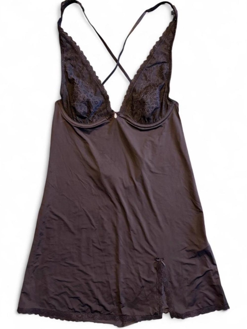 Victoria's Secret Black Lace-Detail Chemise with Crisscross Straps